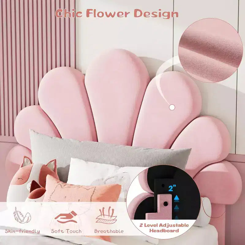 Struttura Letto Singolo in Velluto con Cassetti Contenitore, Blu/Rosa/Bianco, 1 Persona