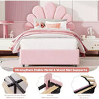 Struttura Letto Singolo in Velluto con Cassetti Contenitore, Blu/Rosa/Bianco, 1 Persona