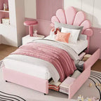 Struttura Letto Singolo in Velluto con Cassetti Contenitore, Blu/Rosa/Bianco, 1 Persona