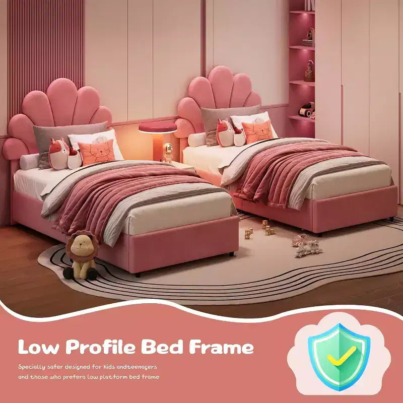 Struttura Letto Singolo in Velluto con Cassetti Contenitore, Blu/Rosa/Bianco, 1 Persona