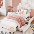 Struttura Letto Singolo in Velluto con Cassetti Contenitore, Blu/Rosa/Bianco, 1 Persona