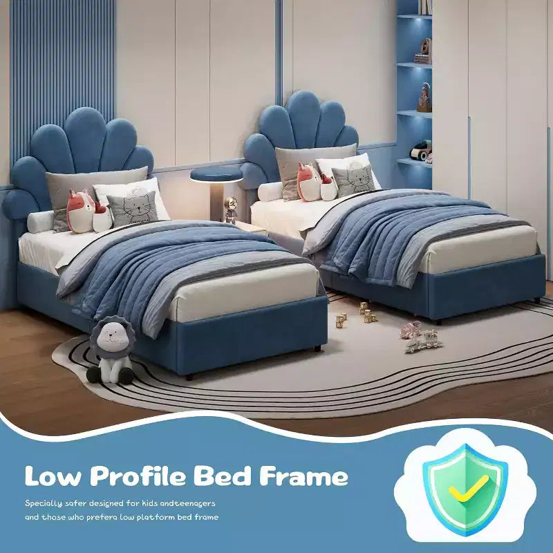 Struttura Letto Singolo in Velluto con Cassetti Contenitore, Blu/Rosa/Bianco, 1 Persona