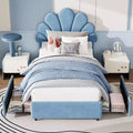 Double-sized upholstered bed frame with 2 storage drawers and an adjustable petal-shaped headboard, made of soft velvet, no spring mattress required.