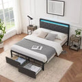 Letto a piattaforma imbottito grigio con testiera a LED e 2 cassetti, matrimoniale/queen size