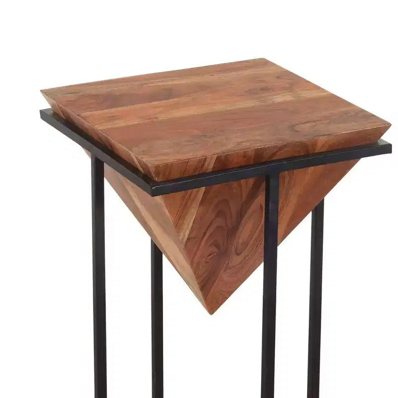 Tavolino a piramide in legno marrone/nero, struttura in metallo, 1 persona