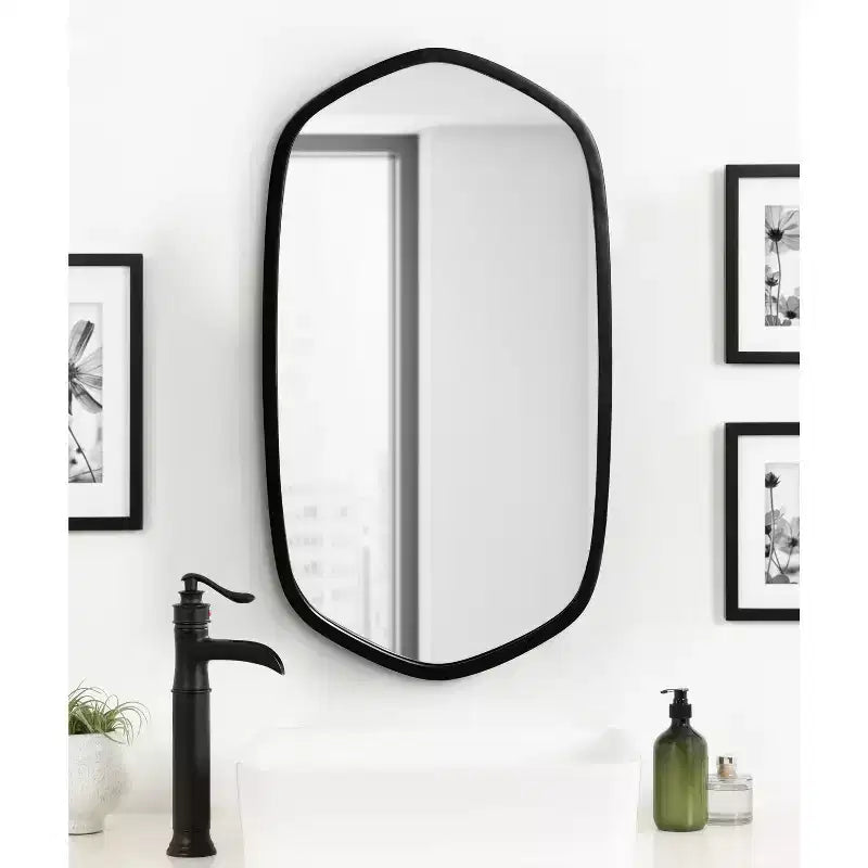 Specchio da Parete Esagonale con Cornice, Nero/Oro, 1 Pezzo