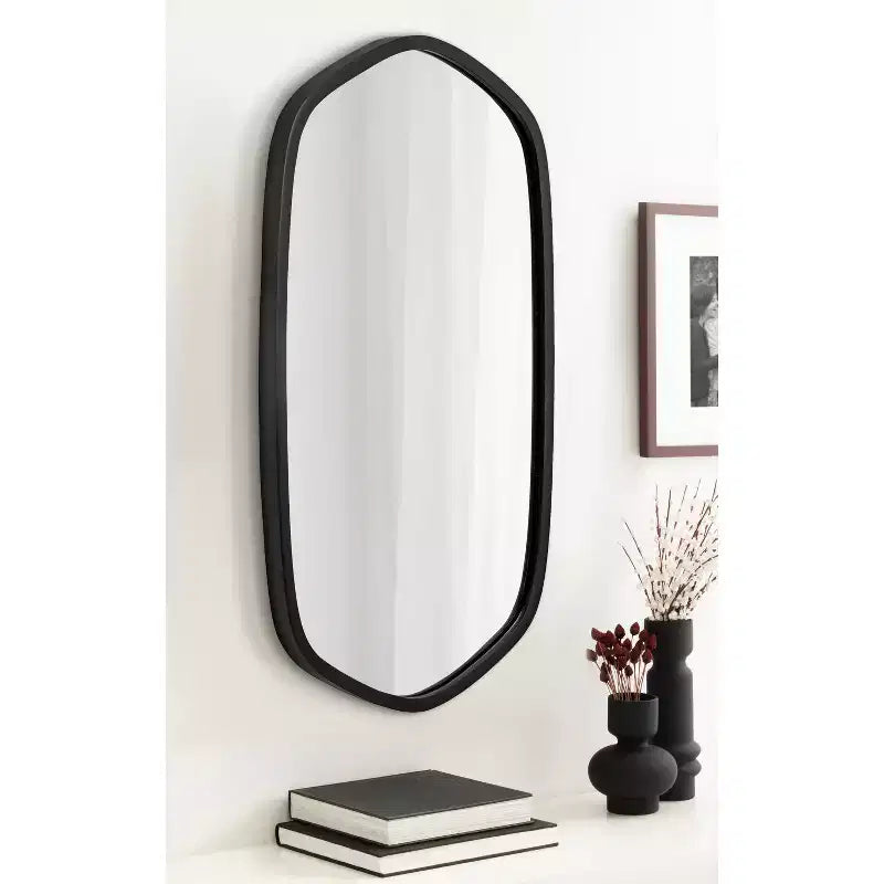 Specchio da Parete Esagonale con Cornice, Nero/Oro, 1 Pezzo
