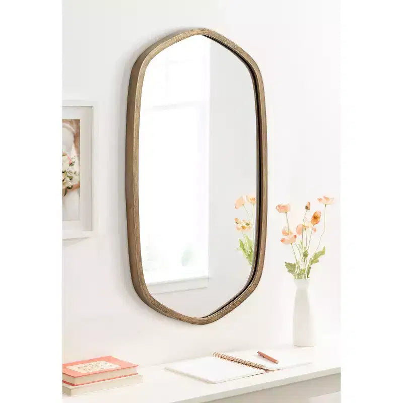 Specchio da Parete Esagonale con Cornice, Nero/Oro, 1 Pezzo