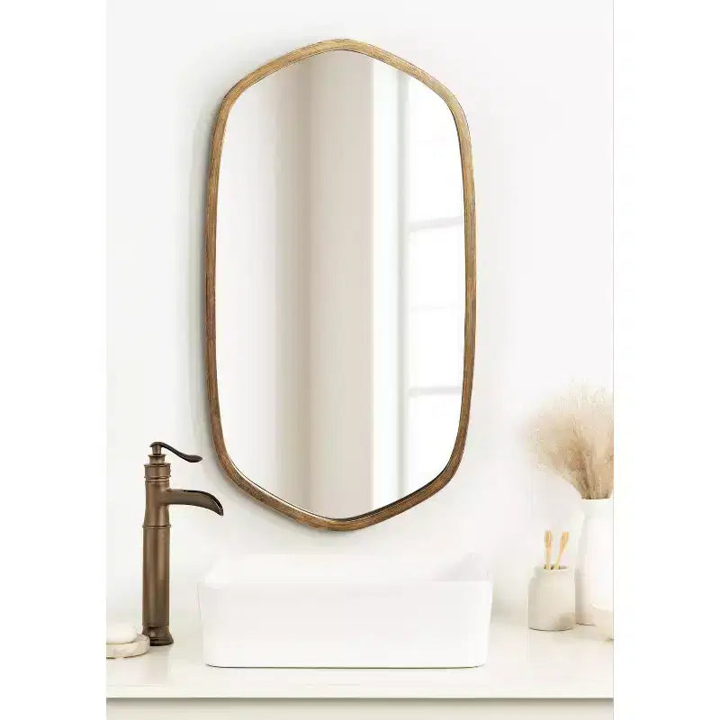 Specchio da Parete Esagonale con Cornice, Nero/Oro, 1 Pezzo