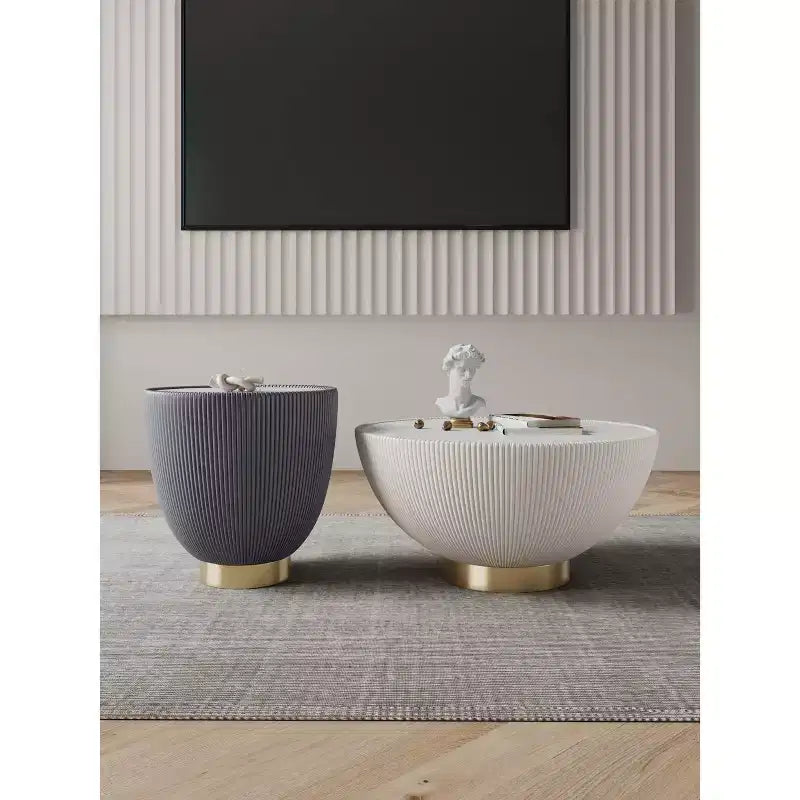 Set di tavolini da caffè e d'appoggio rotondi in finto marmo, 2 pezzi, crema / grigio crema / grigio / verde / arancione