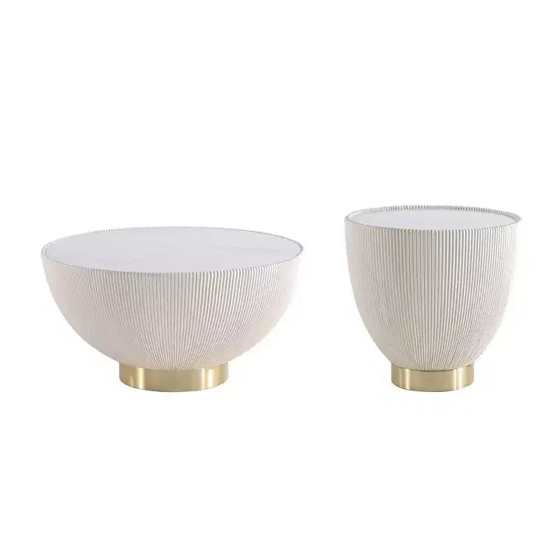 Set di tavolini da caffè e d'appoggio rotondi in finto marmo, 2 pezzi, crema / grigio crema / grigio / verde / arancione