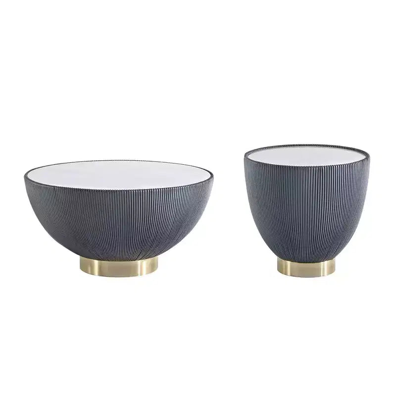 Set di tavolini da caffè e d'appoggio rotondi in finto marmo, 2 pezzi, crema / grigio crema / grigio / verde / arancione