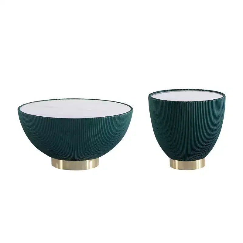 Set di tavolini da caffè e d'appoggio rotondi in finto marmo, 2 pezzi, crema / grigio crema / grigio / verde / arancione