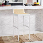 Sgabello da bar con schienale basso in canna, nero/bianco, 1 posto