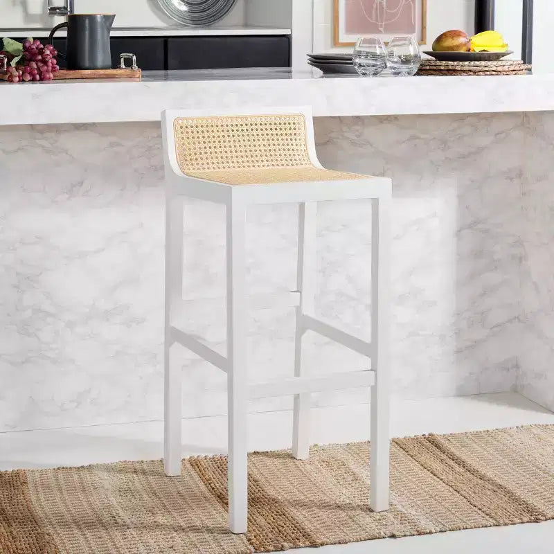 Sgabello da bar con schienale basso in canna, nero/bianco, 1 posto