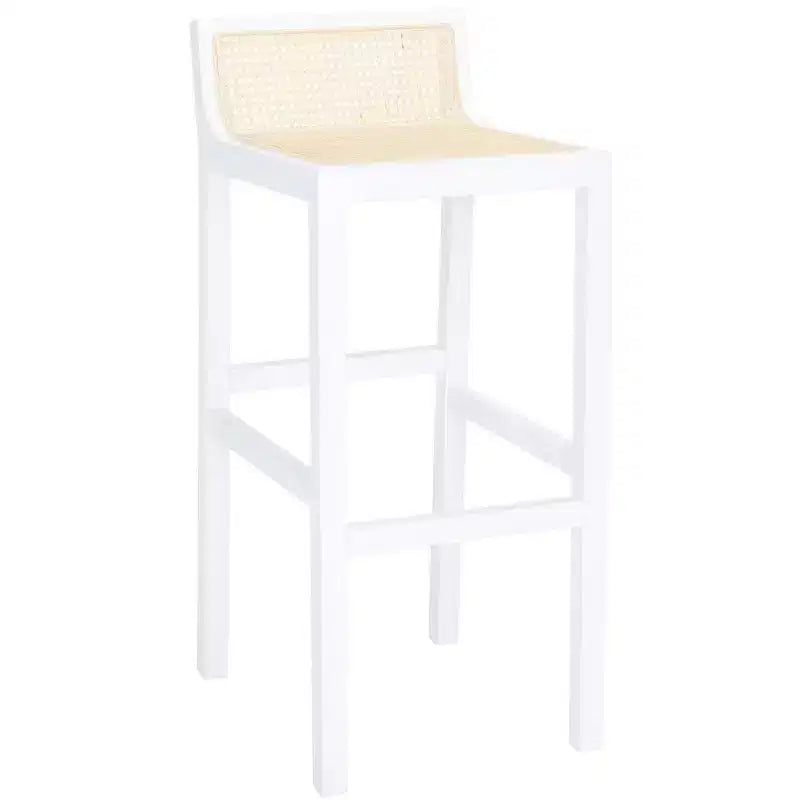 Sgabello da bar con schienale basso in canna, nero/bianco, 1 posto