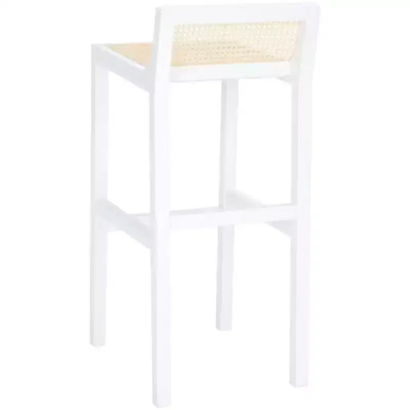 Sgabello da bar con schienale basso in canna, nero/bianco, 1 posto