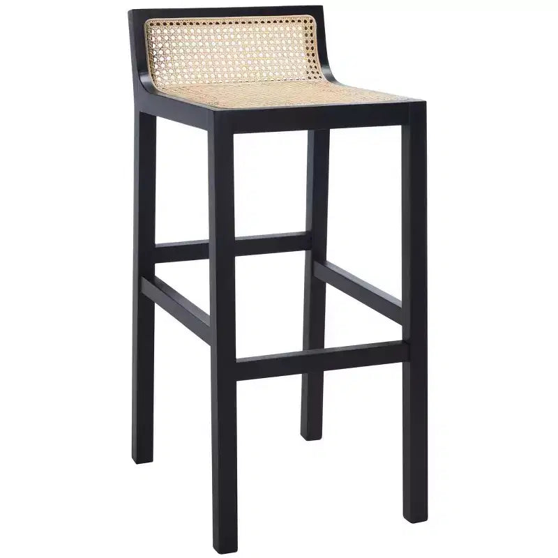 Sgabello da bar con schienale basso in canna, nero/bianco, 1 posto