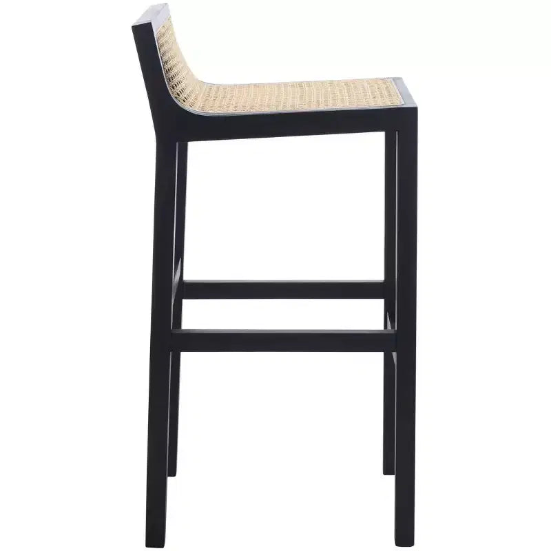 Sgabello da bar con schienale basso in canna, nero/bianco, 1 posto