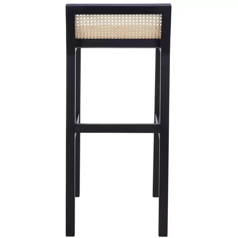 Sgabello da bar con schienale basso in canna, nero/bianco, 1 posto