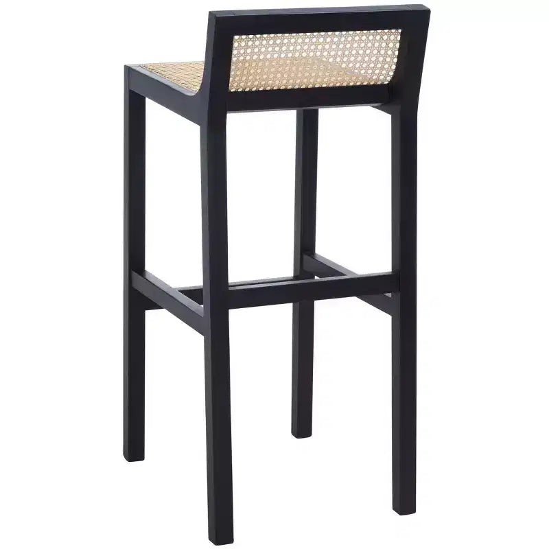 Sgabello da bar con schienale basso in canna, nero/bianco, 1 posto
