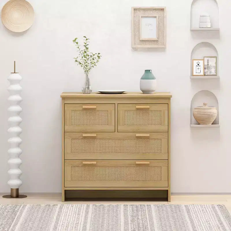 Comò a 4 cassetti in rattan da 31,5" per soggiorno e camera da letto 4W - ModernLuxe