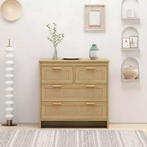 Comò a 4 cassetti in rattan da 31,5" per soggiorno e camera da letto 4W - ModernLuxe