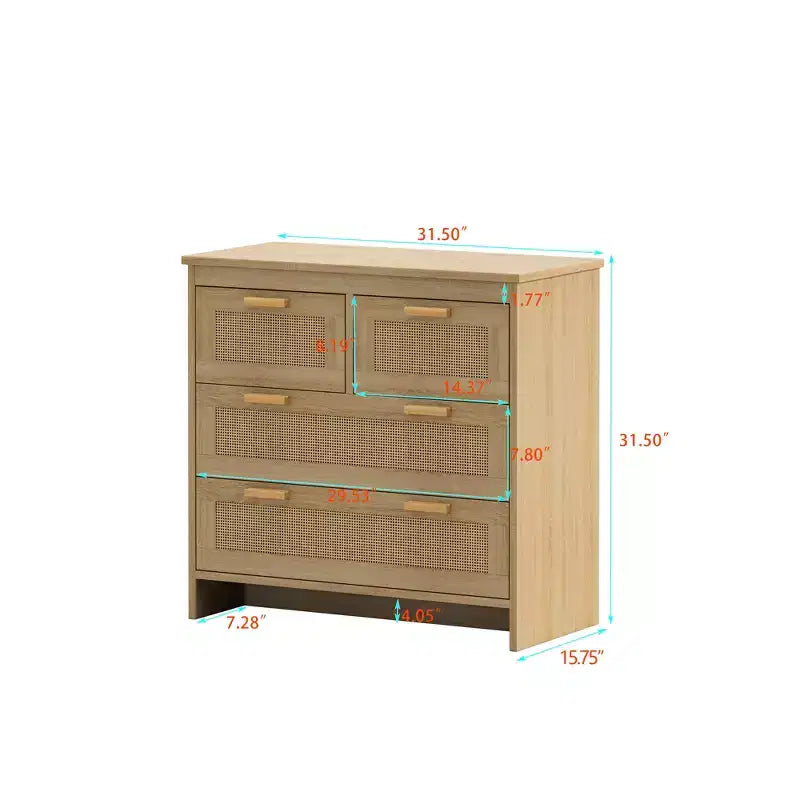Comò a 4 cassetti in rattan da 31,5" per soggiorno e camera da letto 4W - ModernLuxe