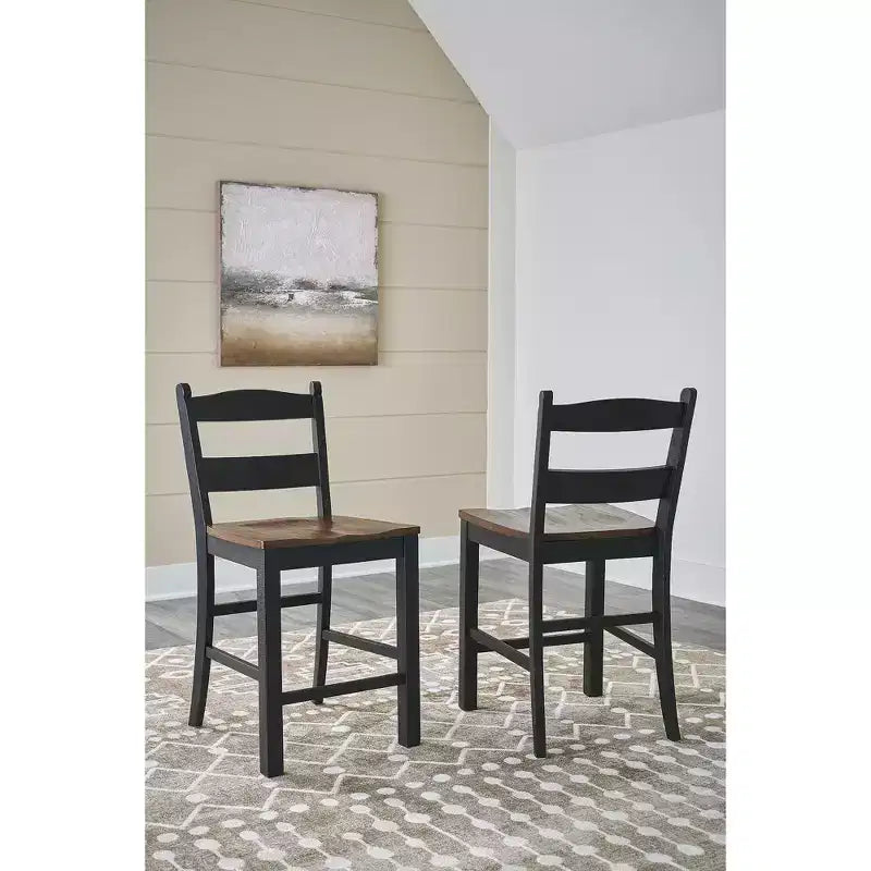 Sgabello da bar di altezza bancone, nero/marrone, set da 2 (1 per sgabello)