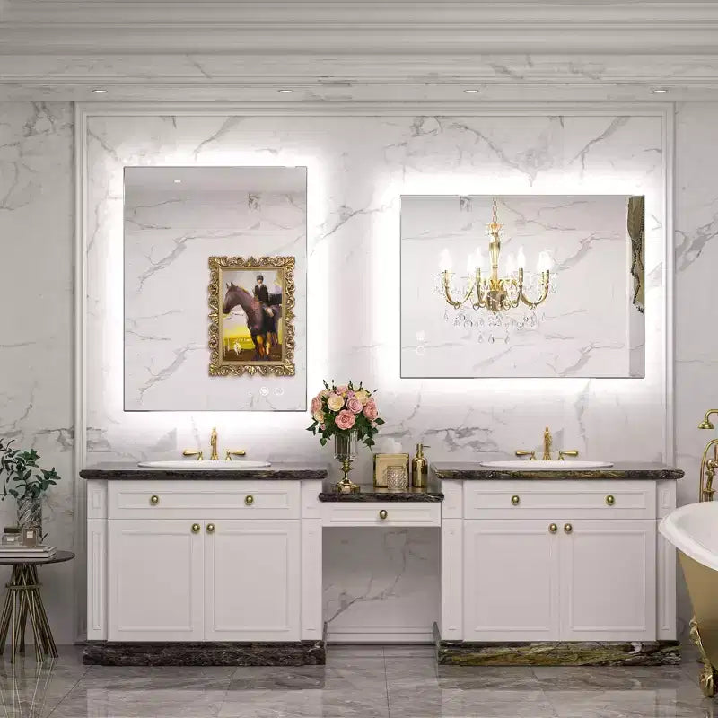 Specchio da Bagno con Luce a LED Bianca/Calda/Neutrale, Dimmerabile e Anti-Appannamento, Montaggio a Parete, 1 Posto