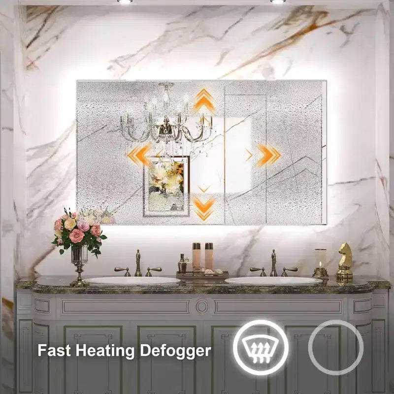 Specchio da Bagno con Luce a LED Bianca/Calda/Neutrale, Dimmerabile e Anti-Appannamento, Montaggio a Parete, 1 Posto