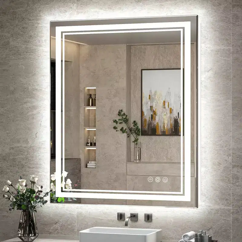 Specchio da Bagno con Luce a LED Bianca/Calda/Neutrale, Dimmerabile e Anti-Appannamento, Montaggio a Parete, 1 Posto