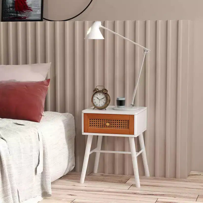 Comodino in Rattan Bianco e Marrone con Cassetto, 1-2 pz