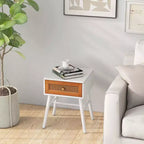 Comodino in Rattan Bianco e Marrone con Cassetto, 1-2 pz