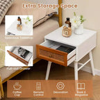 Comodino in Rattan Bianco e Marrone con Cassetto, 1-2 pz