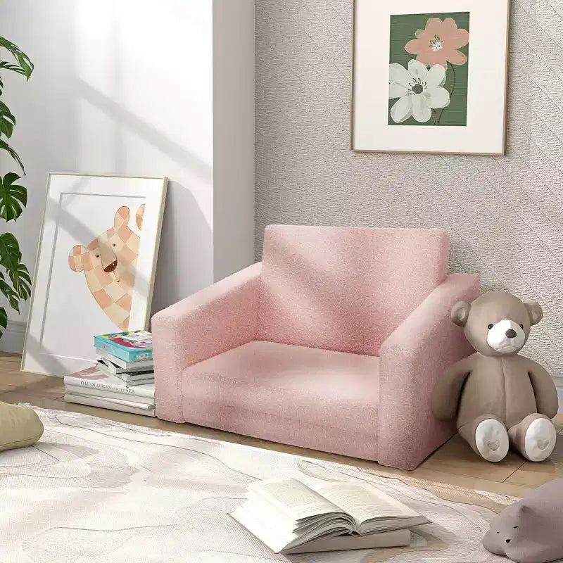 Poltrona Divano Pieghevole 2-in-1 per Bambini, 1 Posto, Rosa