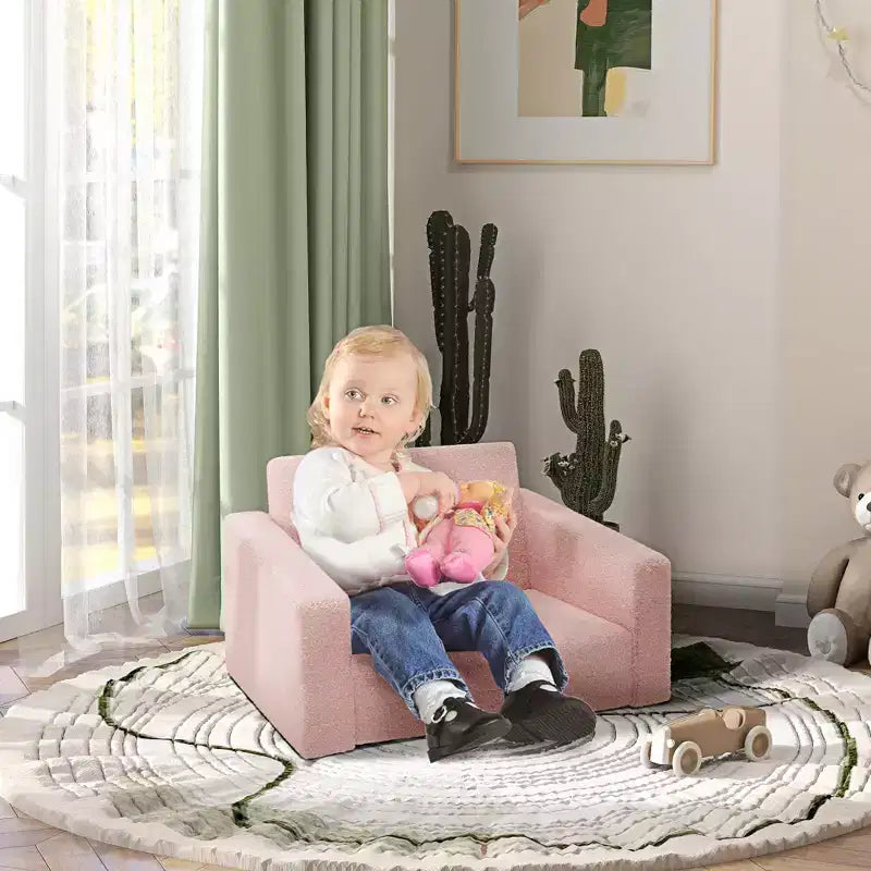 Poltrona Divano Pieghevole 2-in-1 per Bambini, 1 Posto, Rosa