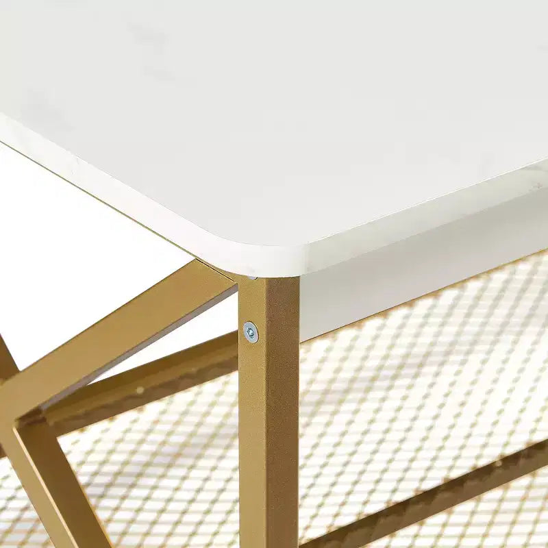 Tavolino da caffè rettangolare industriale a X con telaio marrone/oro per 1 persona