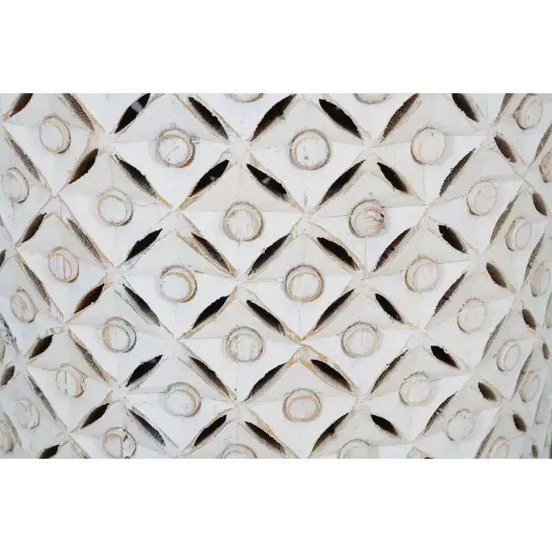 Tavolino tamburo irregolare bianco, legno massello, 1 pezzo