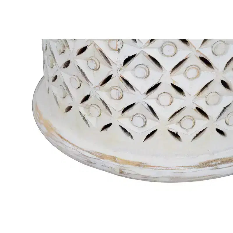 Tavolino tamburo irregolare bianco, legno massello, 1 pezzo