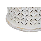 Tavolino tamburo irregolare bianco, legno massello, 1 pezzo