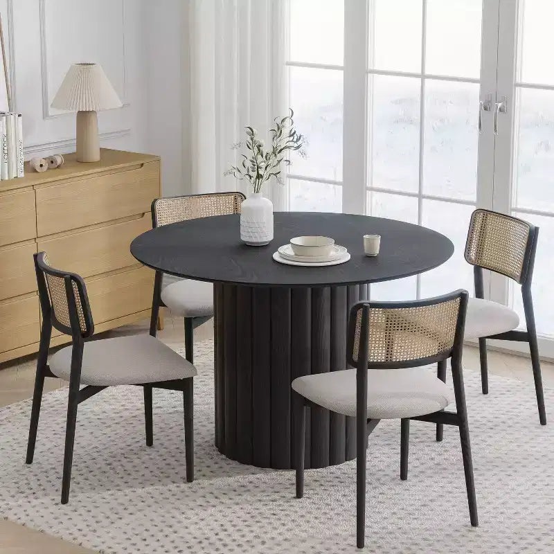 Dovelina Mid-Century Round Dining Table Wood Kitchen Table Dining Room Table for 4 People - Black