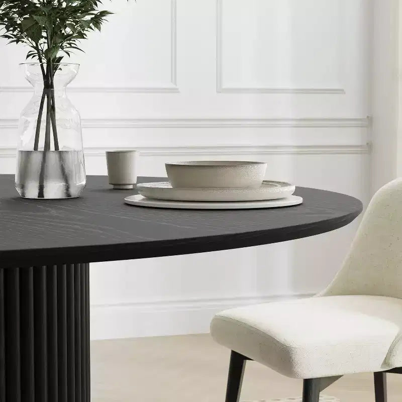 Tavolo da pranzo rotondo nero per 4, base a piedistallo