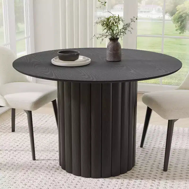 Tavolo da pranzo rotondo nero per 4, base a piedistallo